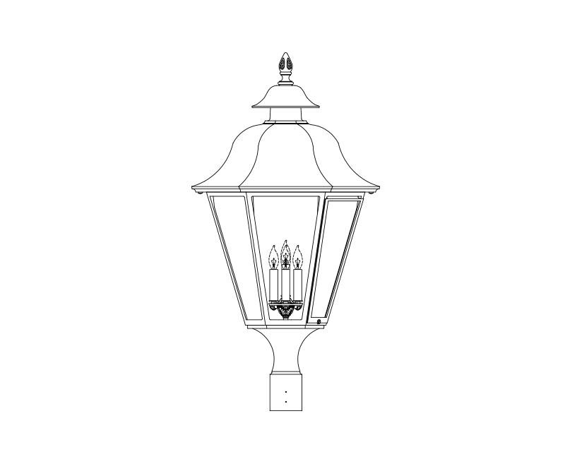 Grande Manor, aluminum, Post Mount, Clear acrylic, (4) 25W B10, 120V